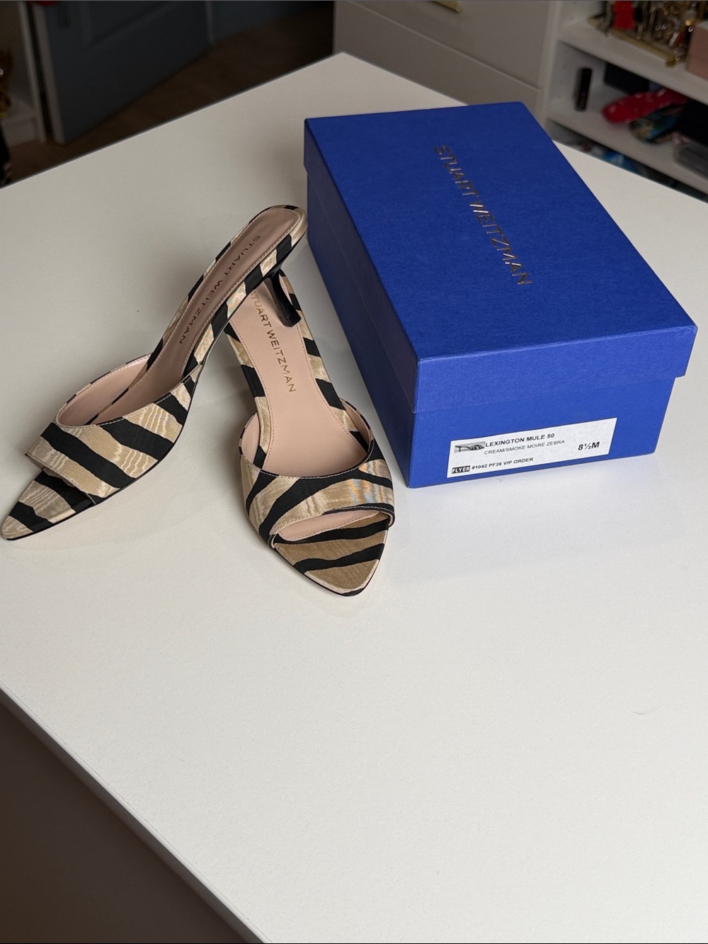 Brand New Stuart Weitzman Zebra Print Lexington Mule 50 Kitten Heel - Picture 2 of 4